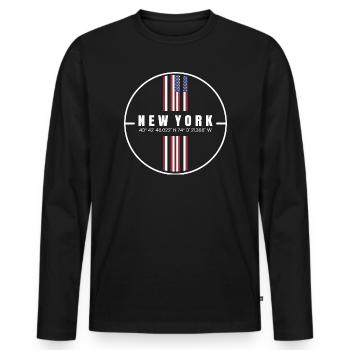 Coordonnées de New York - T-shirt manches longues Premium bio Homme - noir - Devant - Nico (187cm)