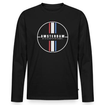 Coordonnées d’Amsterdam - T-shirt manches longues Premium bio Homme - noir - Devant - Nico (187cm)