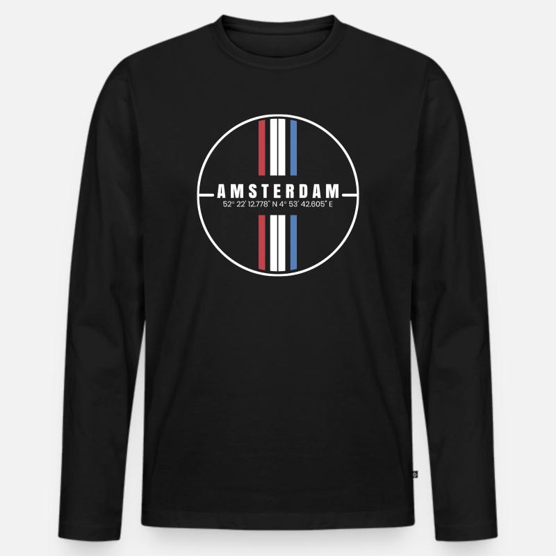 Amsterdam Koordinaten - Männer Premium Bio Langarmshirt - Schwarz