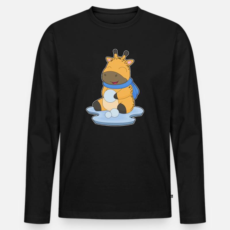 Giraffe Winter Schneeball - Männer Premium Bio Langarmshirt - Schwarz