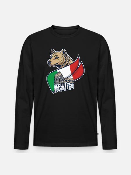 Italian Wolf with Colosseum - Men's Premium Organic Long Sleeve Shirt - black