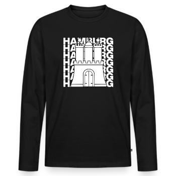 HAMBURG STADTTOR, HANSE, MOIN, HH - Männer Premium Bio Langarmshirt - Schwarz - Vorne - Nico (187cm)