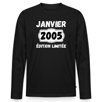 Janvier 2005 Édition Limitée Anniversaire - T-shirt manches longues Premium bio Homme - noir - Devant - Nico (187cm)