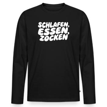 Schlafen, Essen, Zocken – Gameralltag - Männer Premium Bio Langarmshirt - Schwarz - Vorne - Nico (187cm)