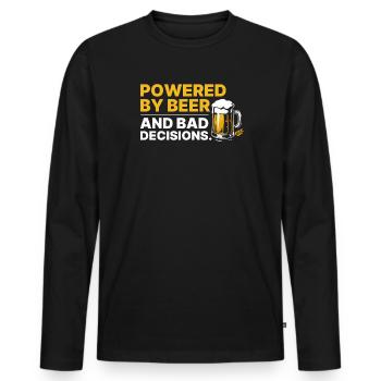 Powered by Beer & Bad Decisions – Funny Shirt - Men's Premium Organic Long Sleeve Shirt - black - Front - Nico (187cm)