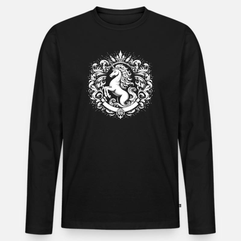 Einhorn Wappen - Männer Premium Bio Langarmshirt - Schwarz