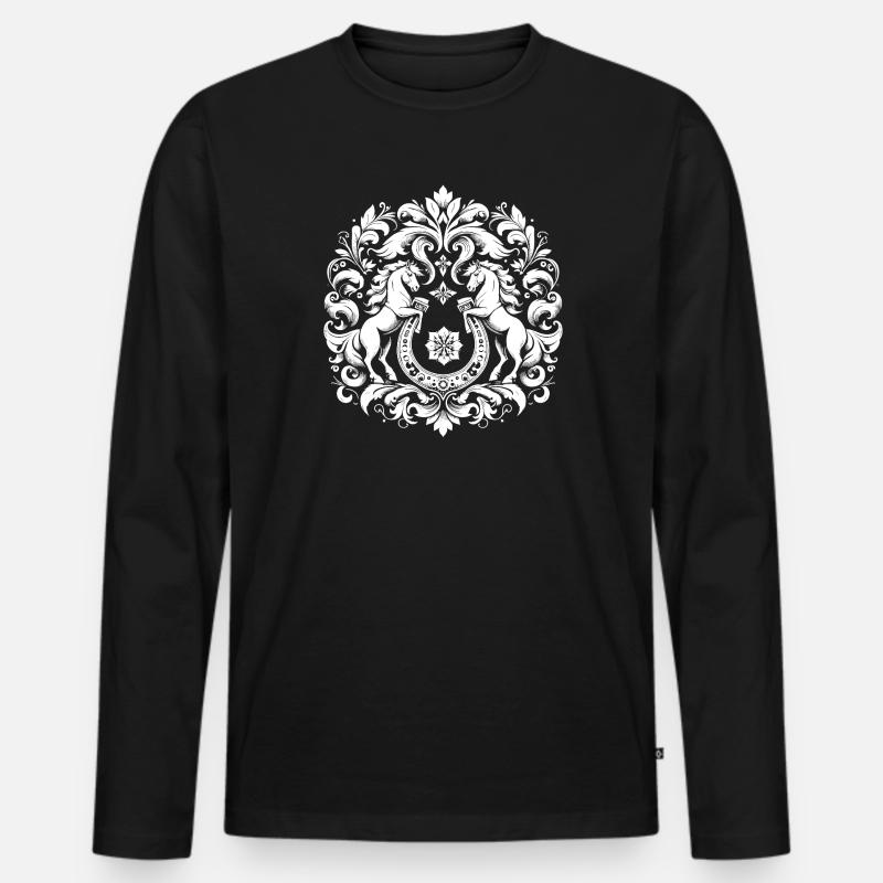 Pferde Wappen - Männer Premium Bio Langarmshirt - Schwarz