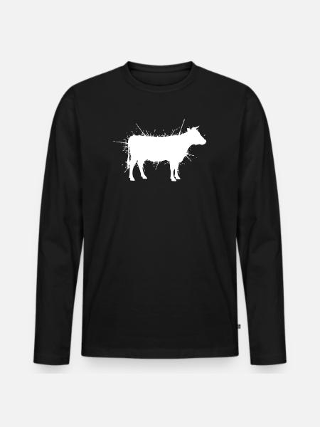 Cow Silhouette Grunge Splash Vector - Men's Premium Organic Long Sleeve Shirt - black