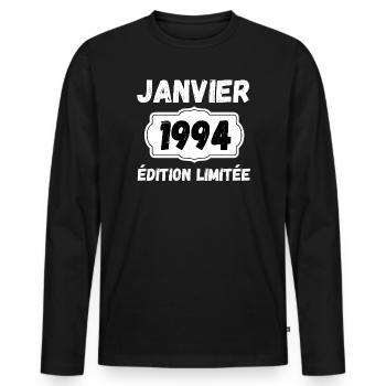 January 1994 Limited Edition Anniversary - Men's Premium Organic Long Sleeve Shirt - black - Front - Nico (187cm)