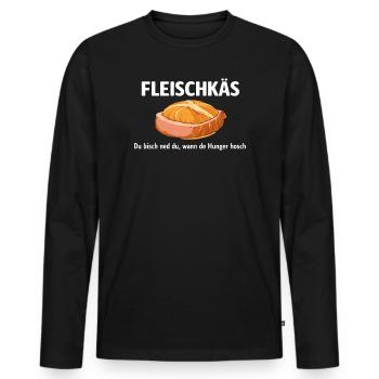 FLEISCHKÄS Shirt – Saarländischer Dialekt - Männer Premium Bio Langarmshirt - Schwarz - Vorne - Nico (187cm)