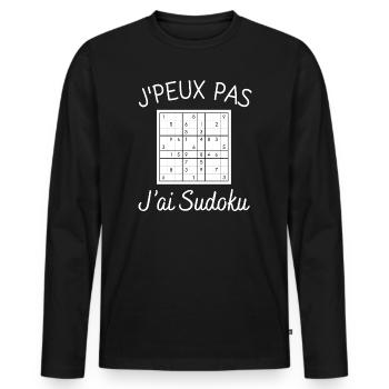 Ich kann nicht, ich habe Sudoku-Humor - Männer Premium Bio Langarmshirt - Schwarz - Vorne - Nico (187cm)