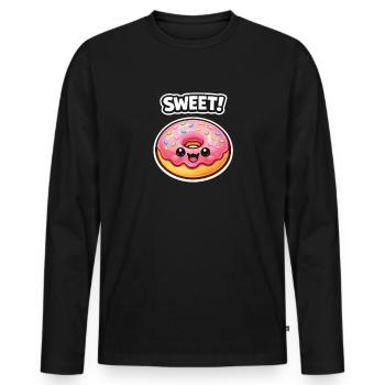 Glaçage rose Kawaii Donut - T-shirt manches longues Premium bio Homme - noir - Devant - Nico (187cm)