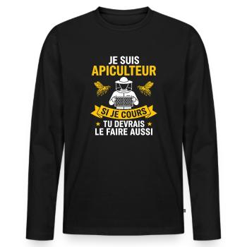 Je Suis Apiculteur Abeilles À Miel - T-shirt manches longues Premium bio Homme - noir - Devant - Nico (187cm)