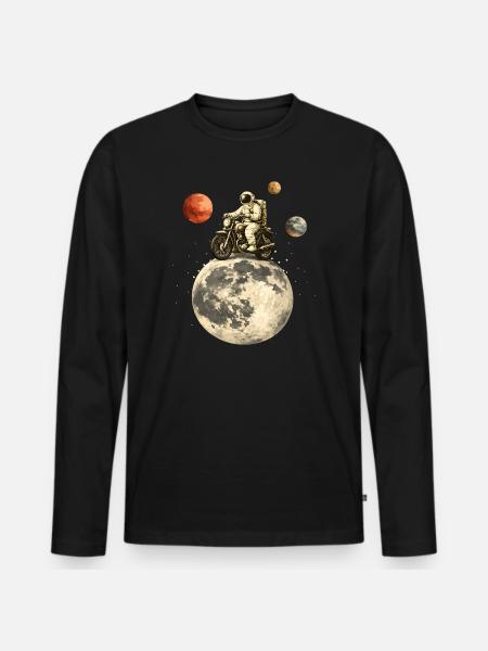 Astronaute à moto traverse la lune - T-shirt manches longues Premium bio Homme - noir
