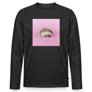 Sleeping hedgehog on pasty pink background - Men's Premium Organic Long Sleeve Shirt - heather anthracite - Front - Nico (187cm)