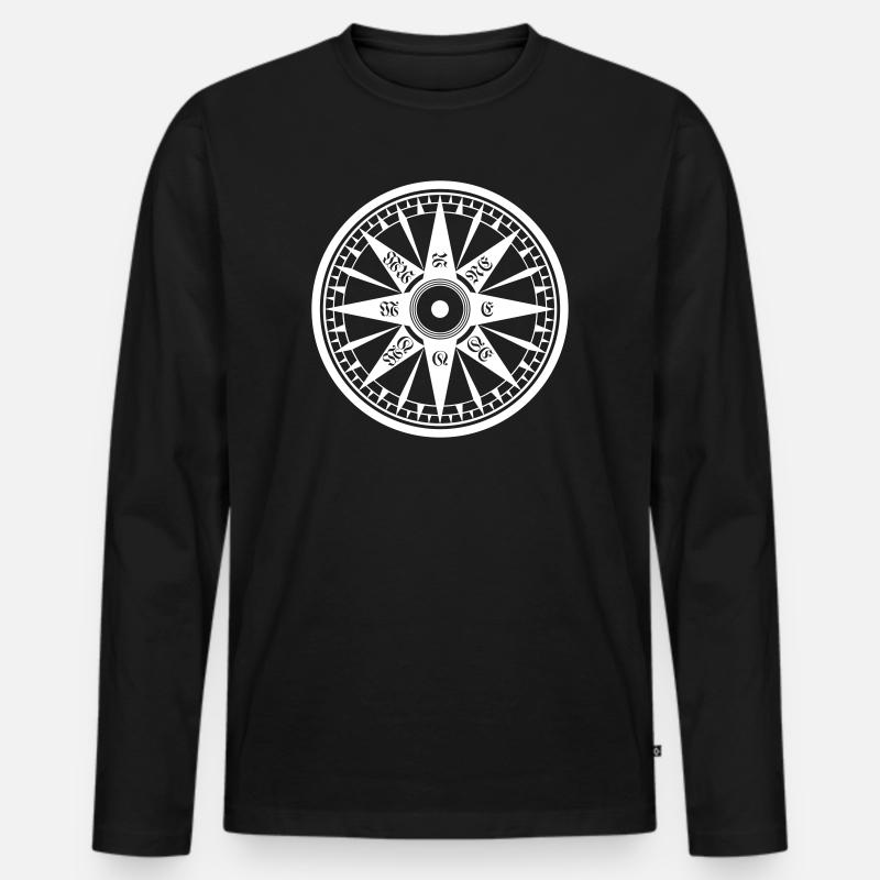 Compass – Wind Rose, Ship's Compass - Men's Premium Organic Long Sleeve Shirt - black