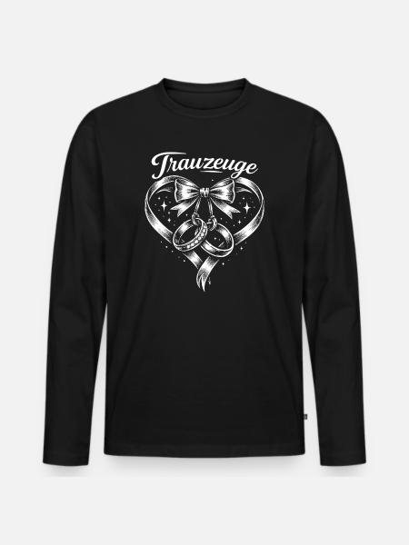 Herz Schleife Ringe Trauzeichen - Männer Premium Bio Langarmshirt - Schwarz
