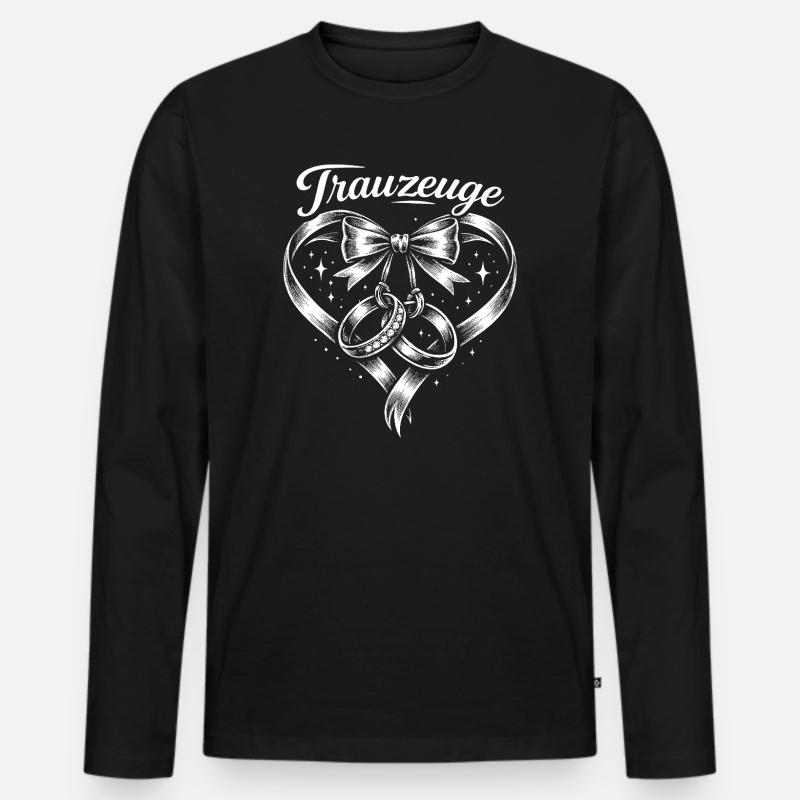 Herz Schleife Ringe Trauzeichen - Männer Premium Bio Langarmshirt - Schwarz