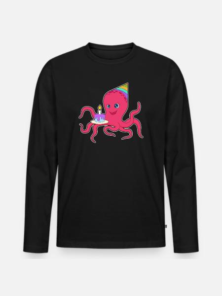 Gâteau d’anniversaire pieuvre - T-shirt manches longues Premium bio Homme - noir