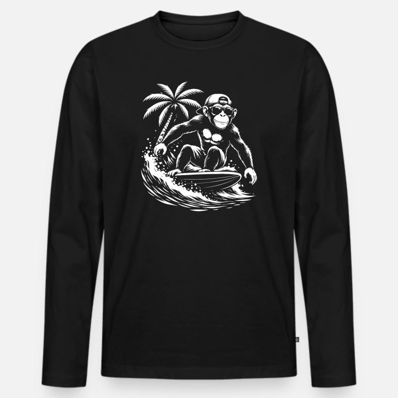 Surfing Monkey Beach Vibe - Männer Premium Bio Langarmshirt - Schwarz