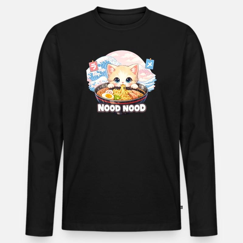 Ramen Katze Kanagawa Pastell - Männer Premium Bio Langarmshirt - Schwarz