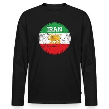 Emblème Lion Iran Vintage Rond - T-shirt manches longues Premium bio Homme - noir - Devant - Nico (187cm)