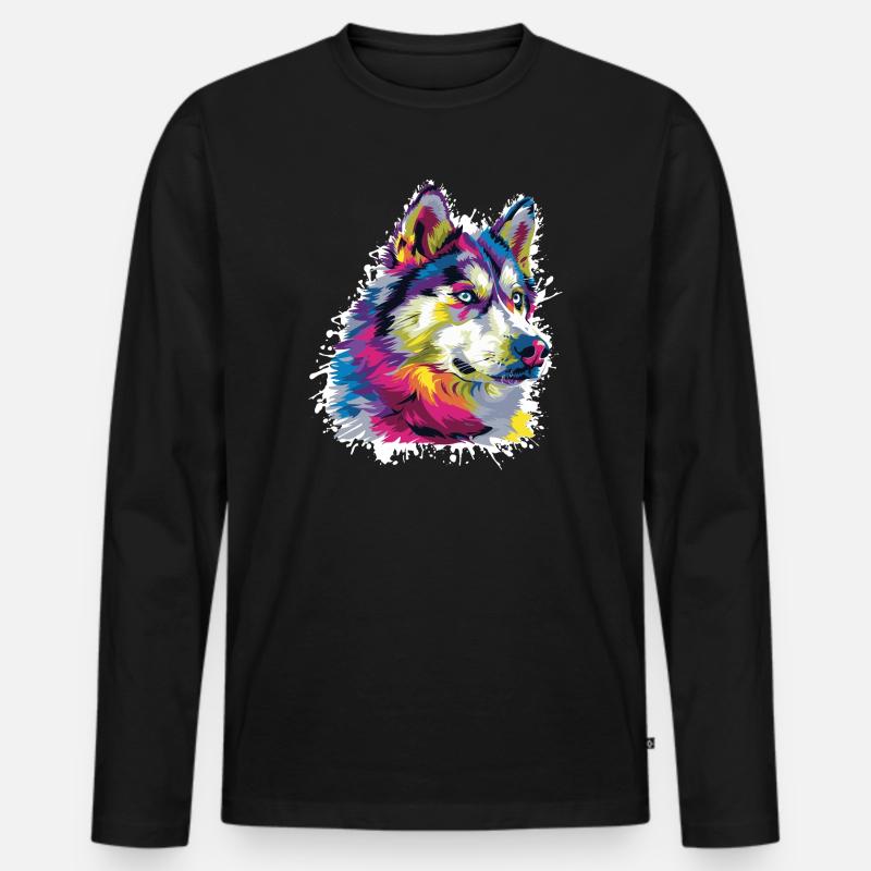 Wolf Tier Art - Männer Premium Bio Langarmshirt - Schwarz