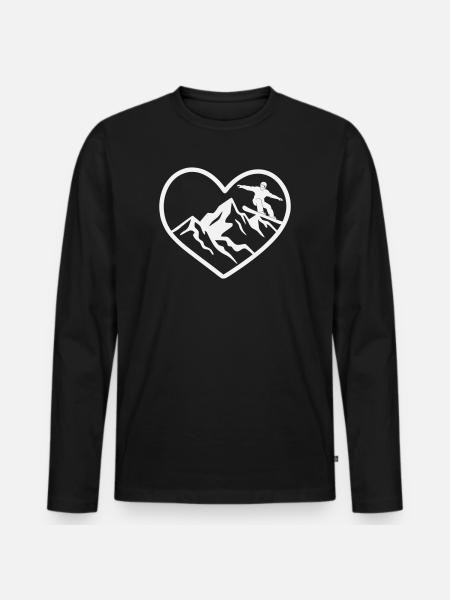Heart, mountains and snowboarders - Men's Premium Organic Long Sleeve Shirt - black
