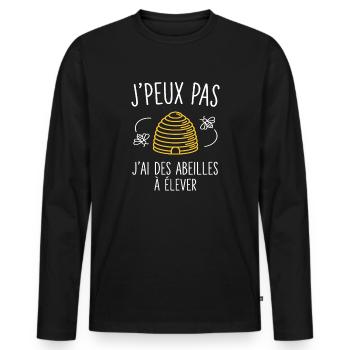 Je Peux Pas J'Ai Abeilles Apiculture Cadeau - T-shirt manches longues Premium bio Homme - noir - Devant - Nico (187cm)