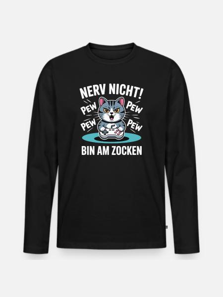 Courage Not I Gaming Cat Design - T-shirt manches longues Premium bio Homme - noir