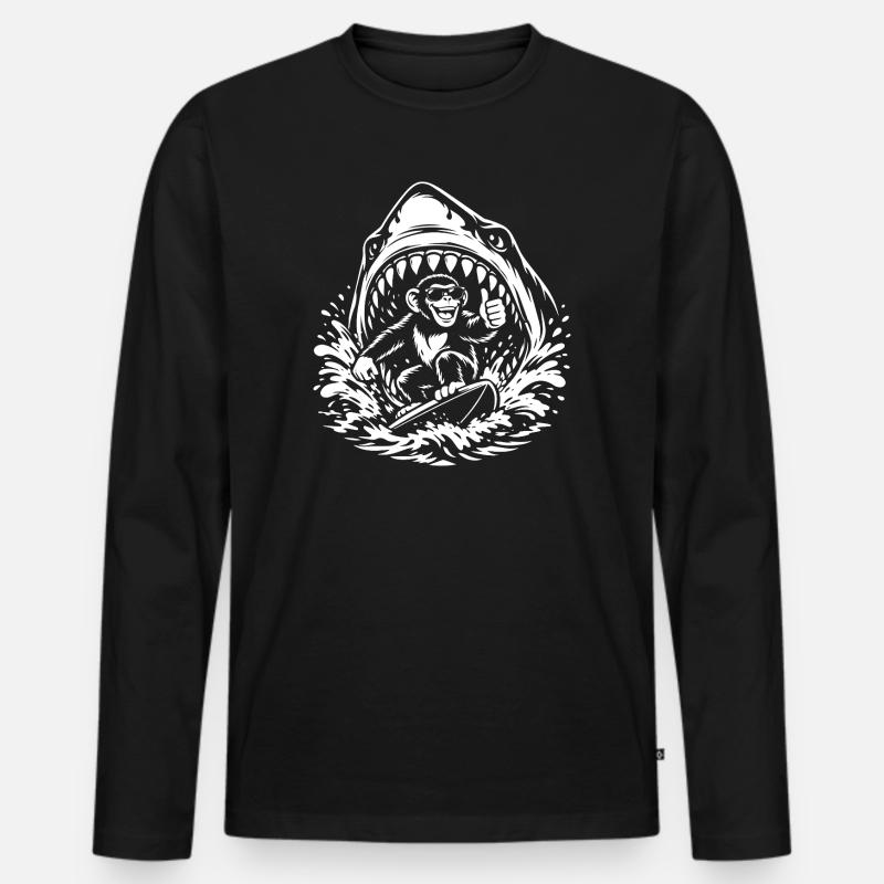 Surfaffe in Shark Wave - Männer Premium Bio Langarmshirt - Schwarz
