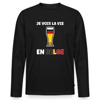 La Vie Belge Verre Bière Stylisé - T-shirt manches longues Premium bio Homme - noir - Devant - Nico (187cm)