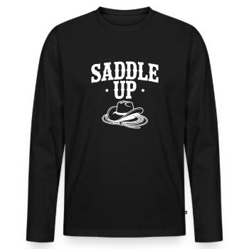 Sattel auf. - Männer Premium Bio Langarmshirt - Schwarz - Vorne - Nico (187cm)