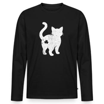 Katzen Silhouette mit Kleeblatt - Männer Premium Bio Langarmshirt - Schwarz - Vorne - Nico (187cm)