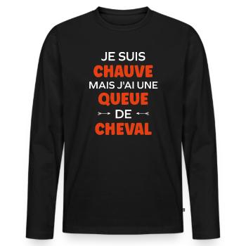 Je suis chauve mais j'ai une queue de cheval - T-shirt manches longues Premium bio Homme - noir - Devant - Nico (187cm)