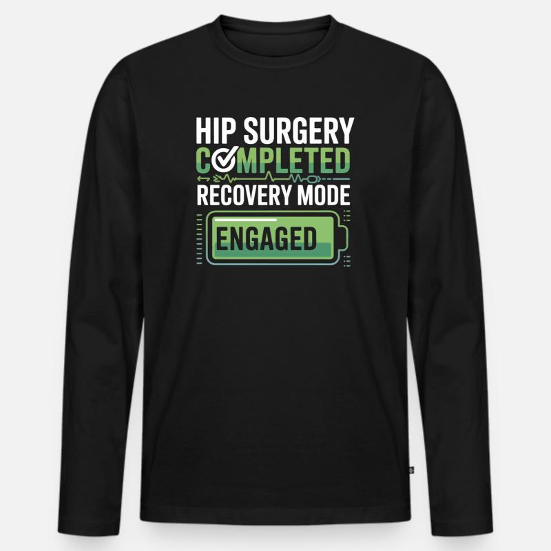 Hüft-OP Recovery Modus Aktiv - Männer Premium Bio Langarmshirt - Schwarz