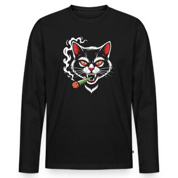 Angry cat with joint - Men's Premium Organic Long Sleeve Shirt - black - Front - Nico (187cm)