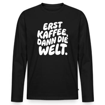 First coffee, then the world - Men's Premium Organic Long Sleeve Shirt - black - Front - Nico (187cm)