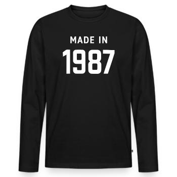 Fabriqué en 1987 – Chemise vintage minimaliste - T-shirt manches longues Premium bio Homme - noir - Devant - Nico (187cm)