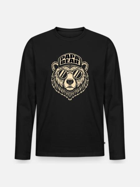 Papa Bear logo with sunglasses - Men's Premium Organic Long Sleeve Shirt - black