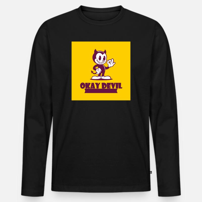 Okay Devil-Maskottchen auf Gelb - Männer Premium Bio Langarmshirt - Schwarz