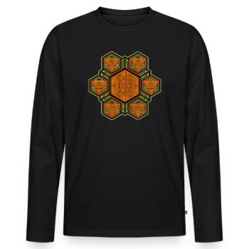 Psytrance Festival Yoga Meditation Hexagon Mandala - Men's Premium Organic Long Sleeve Shirt - black - Front - Nico (187cm)