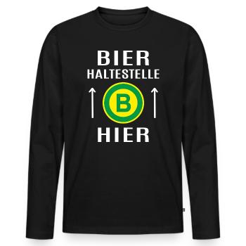 Arrêt de bus Bière Panneau de circulation Arrêt de bière - T-shirt manches longues Premium bio Homme - noir - Devant - Nico (187cm)