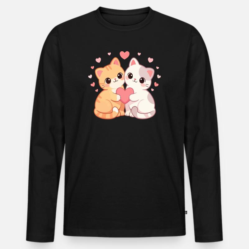 Zwillingskätzchen-Herzumarmung - Männer Premium Bio Langarmshirt - Schwarz