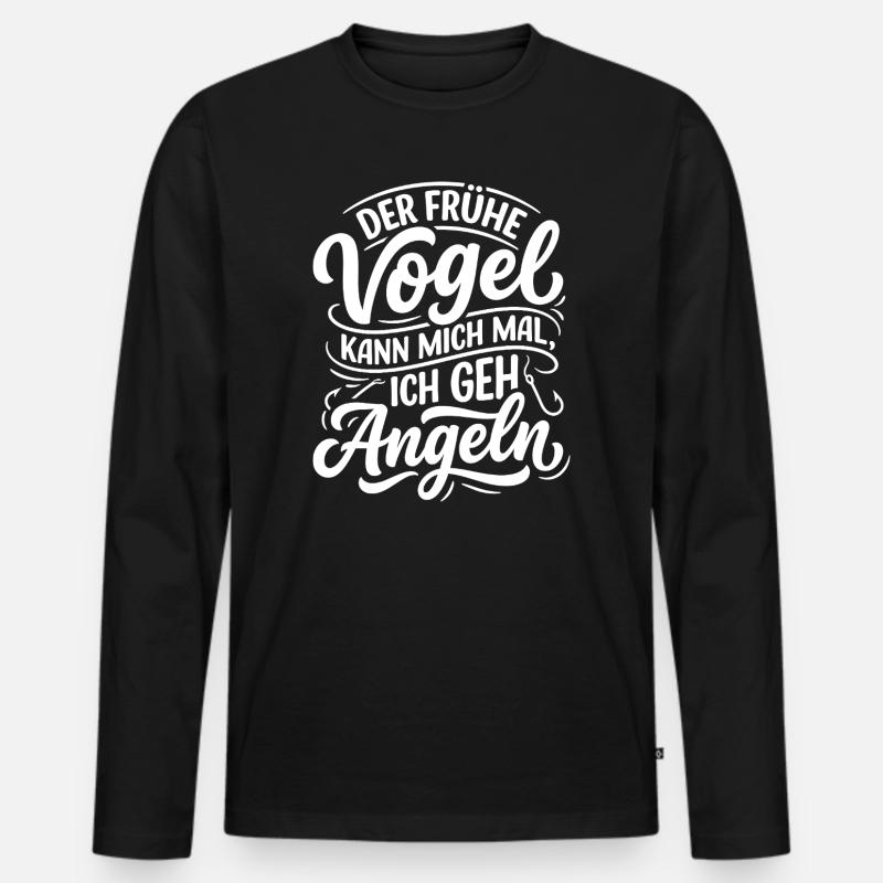 Frühe Vogel Angeln Spruch - Männer Premium Bio Langarmshirt - Schwarz