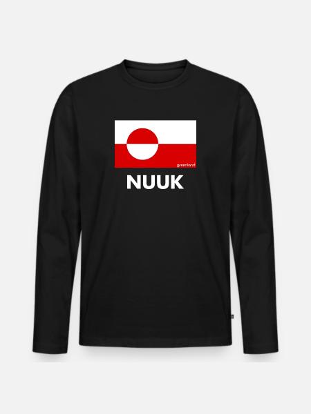 Grönlannin lippu - Nuuk - Grönland - Tanska - Premium luomulaatuinen miesten pitkähihainen paita - musta