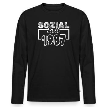 Sozial 1987 - Männer Premium Bio Langarmshirt - Schwarz - Vorne - Nico (187cm)