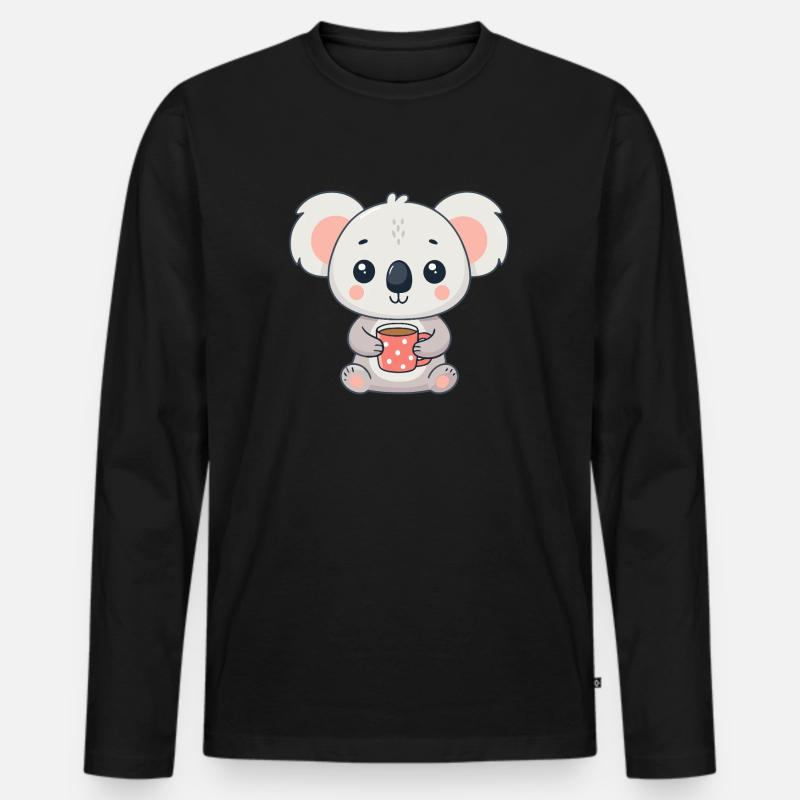 Süßer Koala mit Kaffee - Männer Premium Bio Langarmshirt - Schwarz