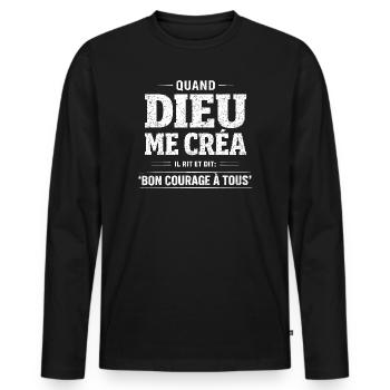 When God created me he said good luck - Men's Premium Organic Long Sleeve Shirt - black - Front - Nico (187cm)