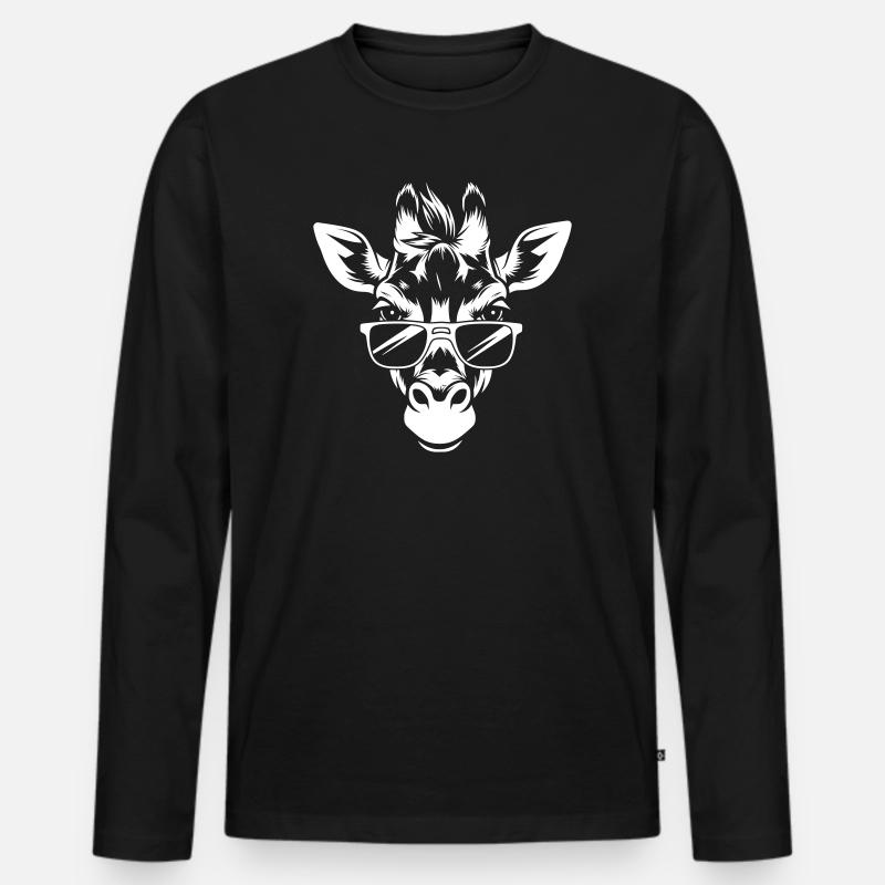 Cooler Giraffenkopf mit Sonnenbrille  - Männer Premium Bio Langarmshirt - Schwarz